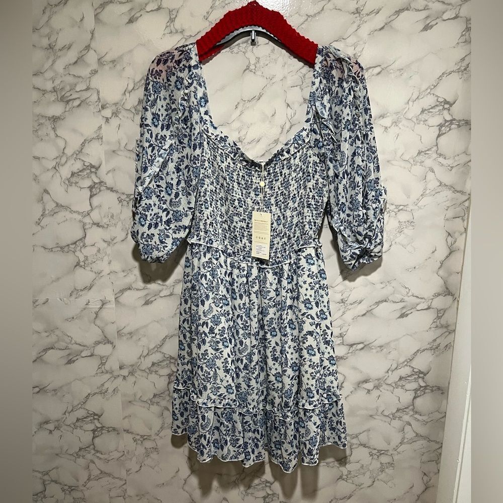 NWT Revolve Super Natural By Secret Mission Greenport Dress Blue Floral M